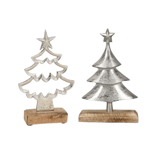 WOOD & ALUMINIUM XMAS TREE (NATURAL) SET OF 2